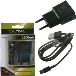 Volte-Tel Φορτιστής με Καλώδιο Lightning με Θύρα USB-A Black