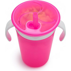 Munchkin Snack and Sip Cup Ποτήρι Με Καλαμάκι Ροζ 266ml