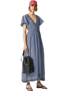 Pepe Jeans Maxi Καλοκαιρινό Καθημερινό Φόρεμα Κρουαζέ Λευκό Navy Μπλε PL953034-0AA