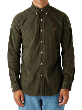 Polo Ralph Lauren Ανδρικό Πουκάμισο Κοτλέ Μακρυμάνικο Slim Fit Χακί 710818761-014