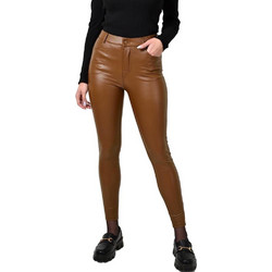 Potre Ψηλόμεσο Δερμάτινο Γυναικείο Παντελόνι Slim Εφαρμογή Ταμπά 22573
