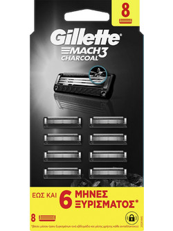Gillette Mach 3 Charcoal Ανταλλακτικά Ξυραφάκια με 3 Λεπίδες & Λιπαντική Ταινία 8τμχ