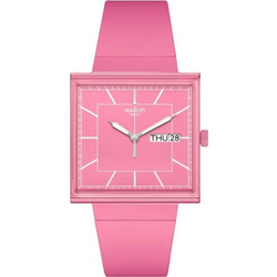 Swatch Square Bioceramic Γυναικείο Ρολόι με Ροζ Καουτσούκ Λουράκι SO34P700