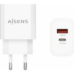 Aisens Φορτιστής χωρίς Καλώδιο με Θύρα USB-A & Θύρα USB-C 20W Quick Charge 3.0 & Power Delivery A110-0681 White