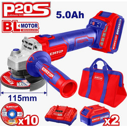 Emtop ELAG2011582 Γωνιακός Τροχός Μπαταρίας 20V 115mm 2x5Ah