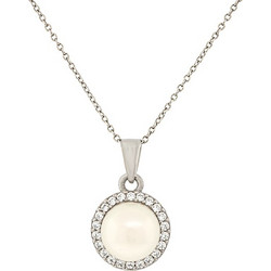 Million Diamonds Γυναικείο Κολιέ από Λευκόχρυσο 14K με Ζιργκόν & Πέρλα MG18831