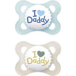 Mam I Love Daddy Ανατομικές Ορθοδοντικές Πιπίλες Σιλικόνης 2-6m Μπλε Γκρι 2τμχ