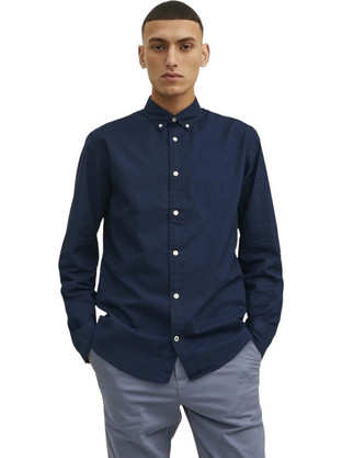 Jack & Jones Rebel Ανδρικό Πουκάμισο Βαμβακερό Μακρυμάνικο Κανονική Γραμμή Navy Μπλε 12264384