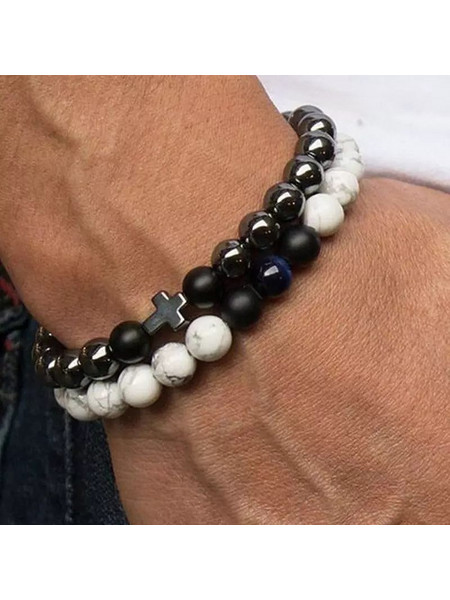 Legend Accessories Σετ Ανδρικά Βραχιόλια από Ατσάλι με Χάντρες LGD-BR-2026 2τμχ