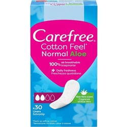 Carefree Cotton Feel Normal Aloe Σερβιετάκια για Ελαφριά Ροή 2 Σταγόνες από Βαμβάκι 30τμχ