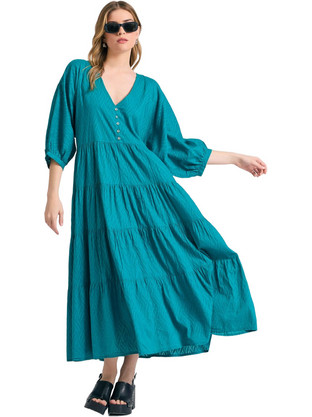 Funky Buddha Midi Καθημερινό Φόρεμα Πετρόλ FBL011-109-13