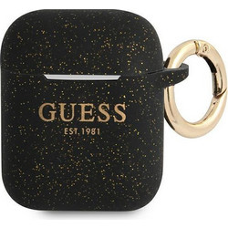 Guess Glitter Θήκη Σιλικόνης με Γάντζο για Apple AirPods 1 / 2 Μαύρη