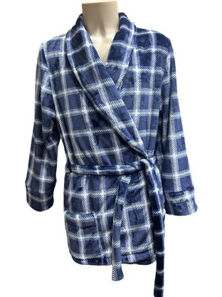 Koyote Χειμωνιάτικη Ανδρική Ρόμπα Fleece Καρό Μπλε KG1317