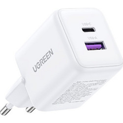 Ugreen X516 Φορτιστής χωρίς Καλώδιο με Θύρα USB-A & Θύρα USB-C 30W Quick Charge 4.0 & Power Delivery White