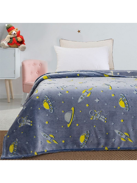 Beauty Home Art 6092 Παιδική Κουβέρτα Fleece Διάστημα Φωσφοριζέ 160x220 Γαλάζια