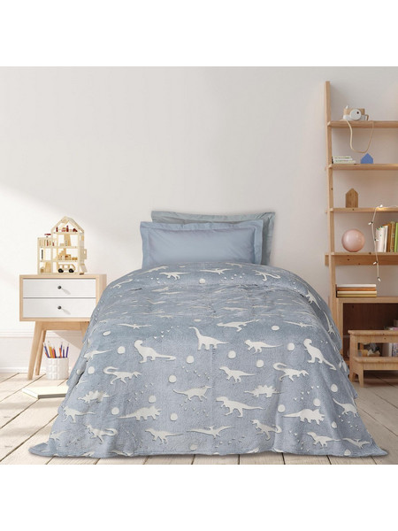 Das Home 4900 Παιδική Κουβέρτα Fleece Δεινόσαυροι Φωσφοριζέ 160x220 Γκρι