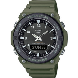 Casio Standard Ανδρικό Ρολόι Χρονογράφος Solar με Χακί Καουτσούκ Λουράκι AQ-S820W-3BVEF