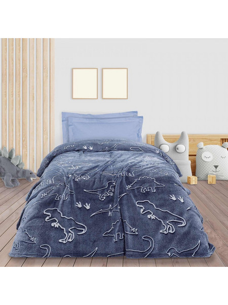 Das Home 4836 Παιδική Κουβέρτα Fleece Δεινόσαυροι Φωσφοριζέ 160x220 Μπλε