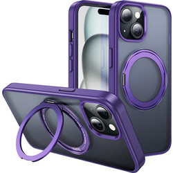 Hoco Stand Magnetic Case Mag-Charge 360 Rotating Ring Back Cover Purple (iPhone 15)