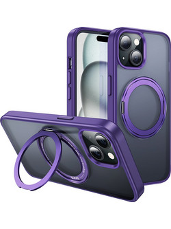 Hoco Stand Magnetic Case Mag-Charge 360 Rotating Ring Back Cover Purple (iPhone 15)