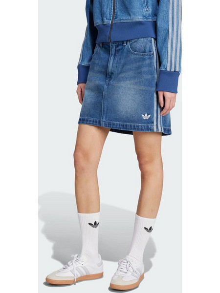 Adidas Originals Adicolor 3-Stripes Μίνι Φούστα Τζιν Ψηλόμεση Μπλε JW2649
