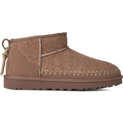 UGG Classic Ultra Mini Biarritz Γυναικεία Μποτάκια Suede Nude με Γούνα 1171538-RYK
