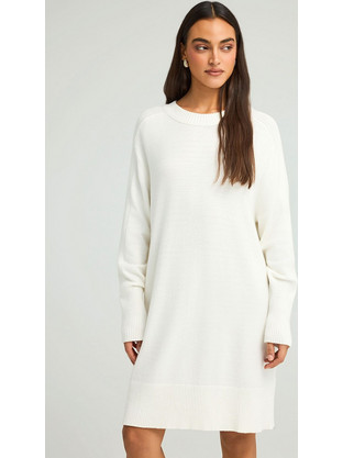 Funky Buddha Midi Καθημερινό Φόρεμα Πλεκτό Λευκό FBL012-104-13