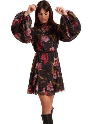 Ted Baker Endrina Mini Βραδινό Φόρεμα Floral Μαύρο 281796