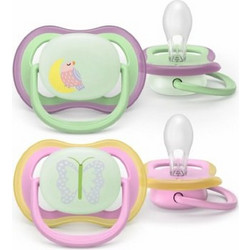 Philips Avent Ultra Air Nighttime Ανατομικές Ορθοδοντικές Πιπίλες Σιλικόνης Νυκτός 6-18m 2τμχ SCF376/29