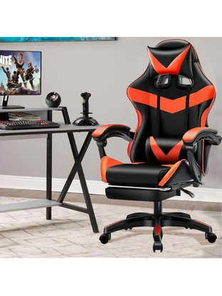 Bakaji Καρέκλα Gaming Δερματίνης με Ρυθμιζόμενα Μπράτσα και Υποπόδιο Μαύρη Κόκκινη 8054143058215