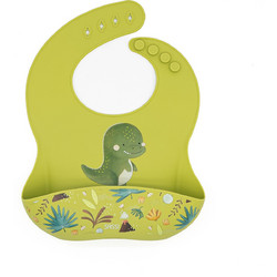 Sassi Cracky The Dinosaur Αδιάβροχη Σαλιάρα Σιλικόνης με Κουμπί & Τσέπη 6m+ Lime