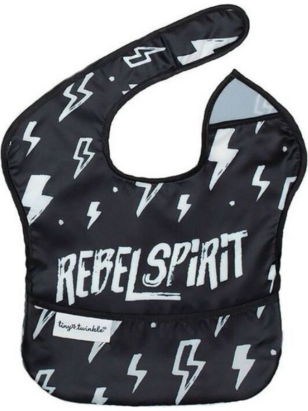 Tiny Twinkle Rebel Spirit Αδιάβροχη Σαλιάρα Υφασμάτινη με Αυτοκόλλητο & Τσέπη 6m+ Μαύρη
