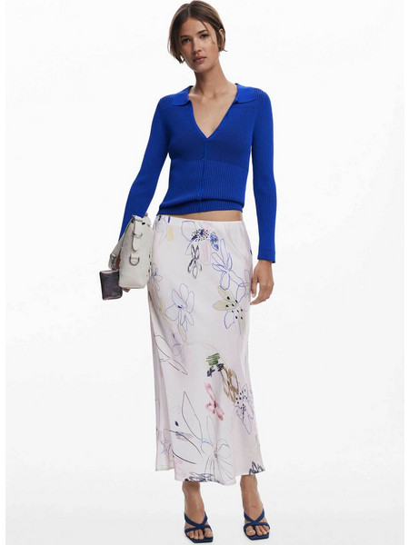 Desigual Μίντι Φούστα Υφασμάτινη Floral Λευκή 25WWFW07