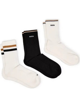 Hugo Boss Ανδρικές Κάλτσες Ψηλές Λευκές Μαύρες 3Pack 50547843-960