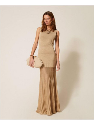 TWINSET Maxi Καλοκαιρινό Φόρεμα για Γάμο / Βάπτιση Πλεκτό Χρυσό 261TP312313372