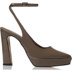 Sante Γόβες Slingback Λουστρίνι με Χοντρό Ψηλό Τακούνι & Φιάπα Καφέ 25-677-24-37