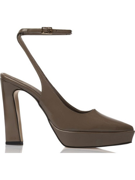 Sante Γόβες Slingback Λουστρίνι με Χοντρό Ψηλό Τακούνι & Φιάπα Καφέ 25-677-24-37