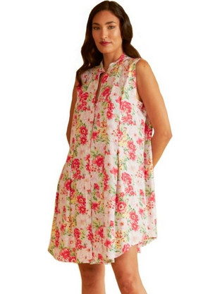 Harmony Mini Καλοκαιρινό Καθημερινό Φόρεμα Floral Μεταξωτό Εκρού 306810