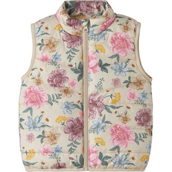 Name It Flowers Αμάνικο Παιδικό Μπουφάν Χειμωνιάτικο Puffer Μπεζ Ροζ 13237541