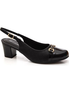 Piccadilly Ανατομικές Γόβες Slingback Δερμάτινες με Χοντρό Χαμηλό Τακούνι Μαύρες 110189-13