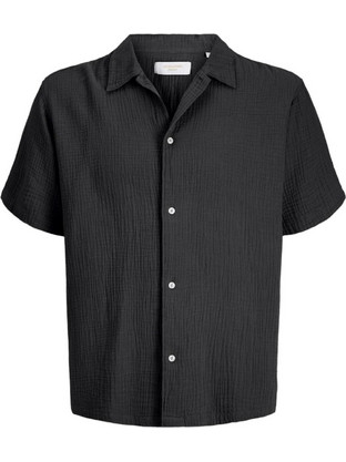 Jack & Jones Ανδρικό Πουκάμισο Βαμβακερό Κοντομάνικο Κανονική Γραμμή Μαύρο 12291812