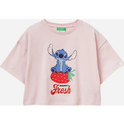 Benetton Lilo & Stitch Παιδικό Crop Top Κοντομάνικο Ροζ 3I1XC10SS-25F