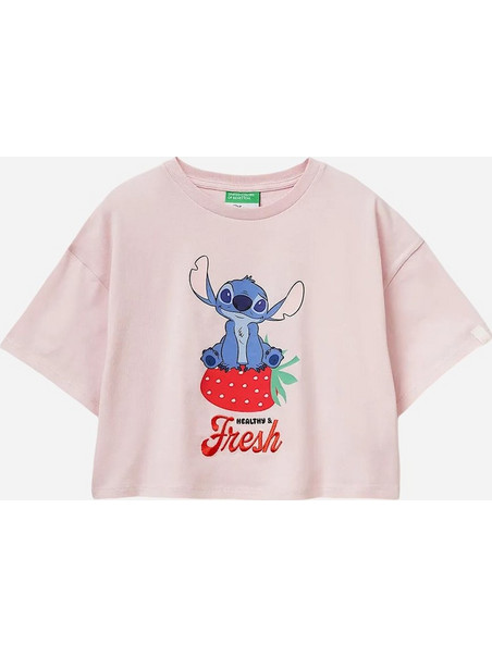 Benetton Lilo & Stitch Παιδικό Crop Top Κοντομάνικο Ροζ 3I1XC10SS-25F