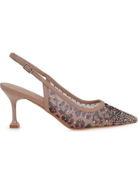 Exe Γόβες Slingback με Λεπτό Χαμηλό Τακούνι & Στρας Μπεζ W47005114-2P5