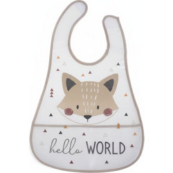 Gamberritos Hello World Αδιάβροχη Σαλιάρα Πλαστική με Αυτοκόλλητο & Τσέπη 6m+ Μπεζ