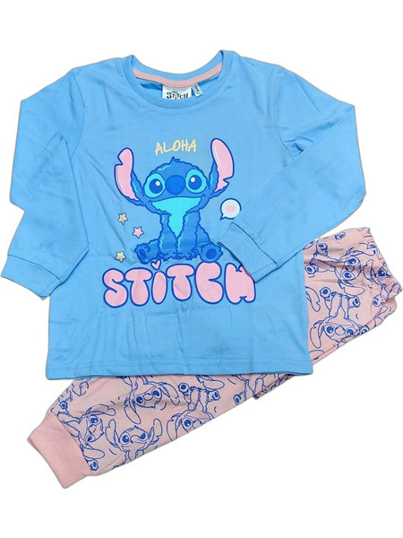 Disney Lilo & Stitch Παιδική Πιτζάμα Συνθετική Χειμωνιάτικη Γαλάζια Ροζ Χρυσή STITCH002953