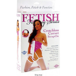 Pipedream Fetish Fantasy Crotchless Corset Harness Strap On με Dildo 19cm Άσπρο