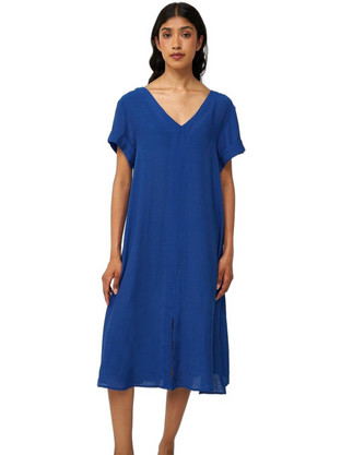 Vamp Midi Καλοκαιρινό Καθημερινό Φόρεμα Μεταξωτό Royal Blue 24455