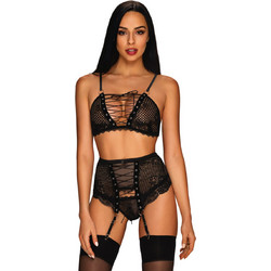 Obsessive Basitta Σετ Sexy Εσώρουχα See Through με Δαντέλα & Ζαρτιέρες Μαύρα OB20882