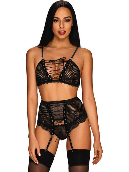 Obsessive Basitta Σετ Sexy Εσώρουχα See Through με Δαντέλα & Ζαρτιέρες Μαύρα OB20882